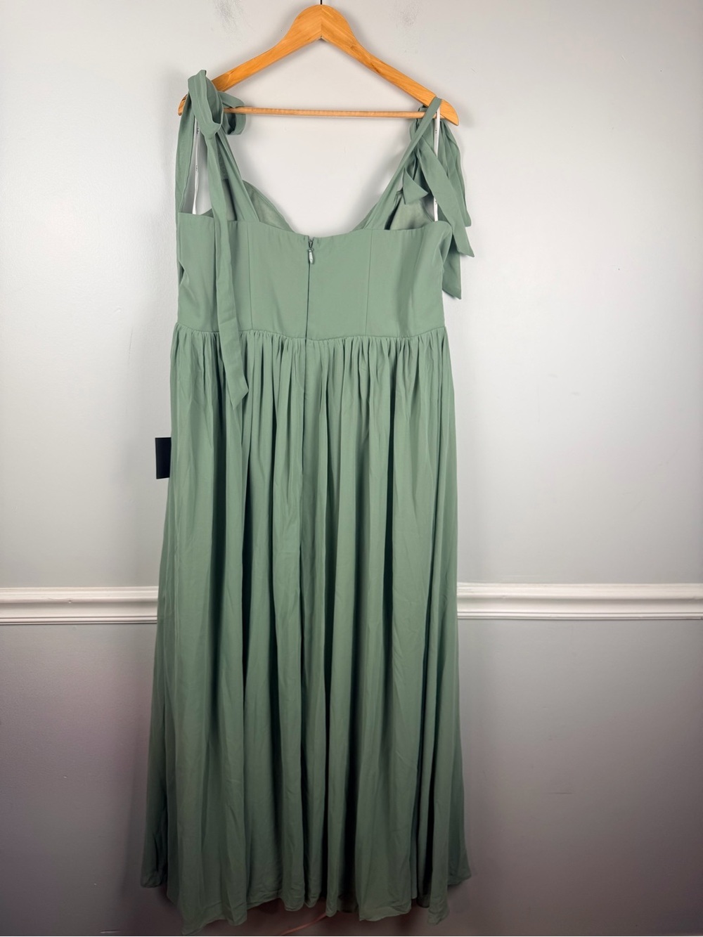 Lulus Radiant Charisma Sage Brush Chiffon Ruched Tie-Strap Maxi Dress XL Sage - Picture 8 of 12